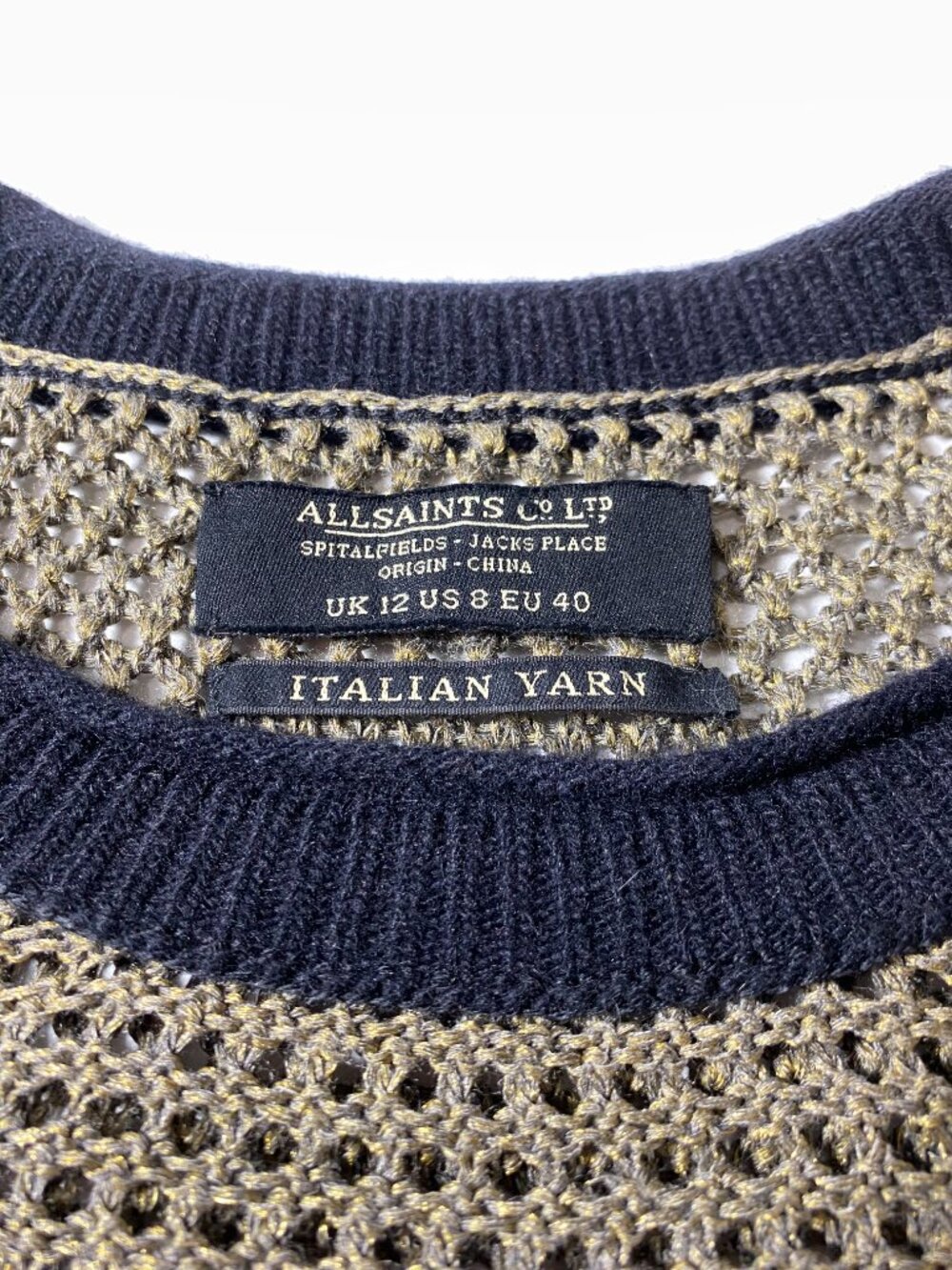 ALLSAINTS Spitalfields Warp Sweater Italian Yarn Metallic Black Gold Sz 8 ($250) - Picture 4 of 9